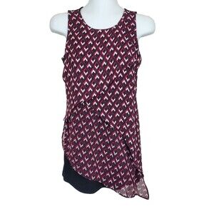 White House Black Market Top XXS Lila Geometric Asymmetrical Shell Black WHBM